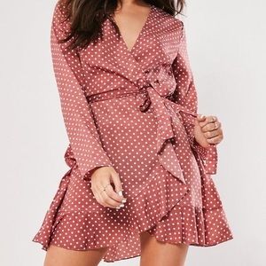 P ink Wrap Front Polka Dot Satin Tea Dress
